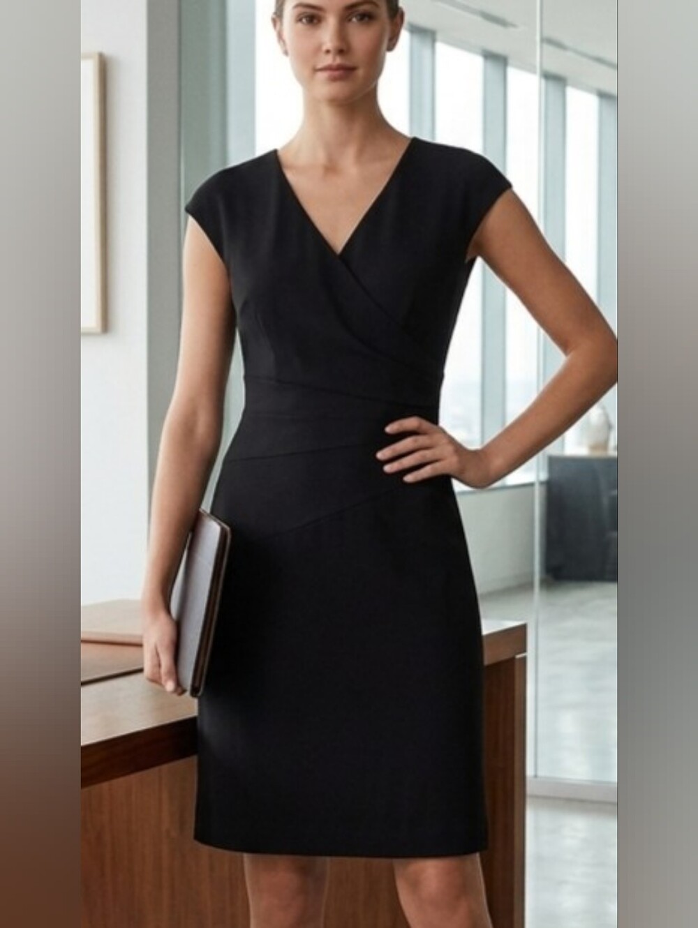 Lauren Ralph Lauren Black Cap-Sleeve Wrap-Front Midi Dress